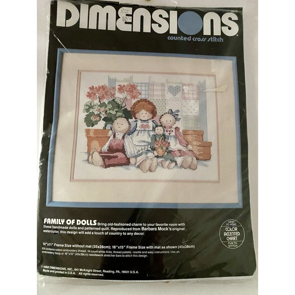 Family of Dolls Art of Barbara Mock  1988 Cross Stitch Kit by Dimensions 14x11